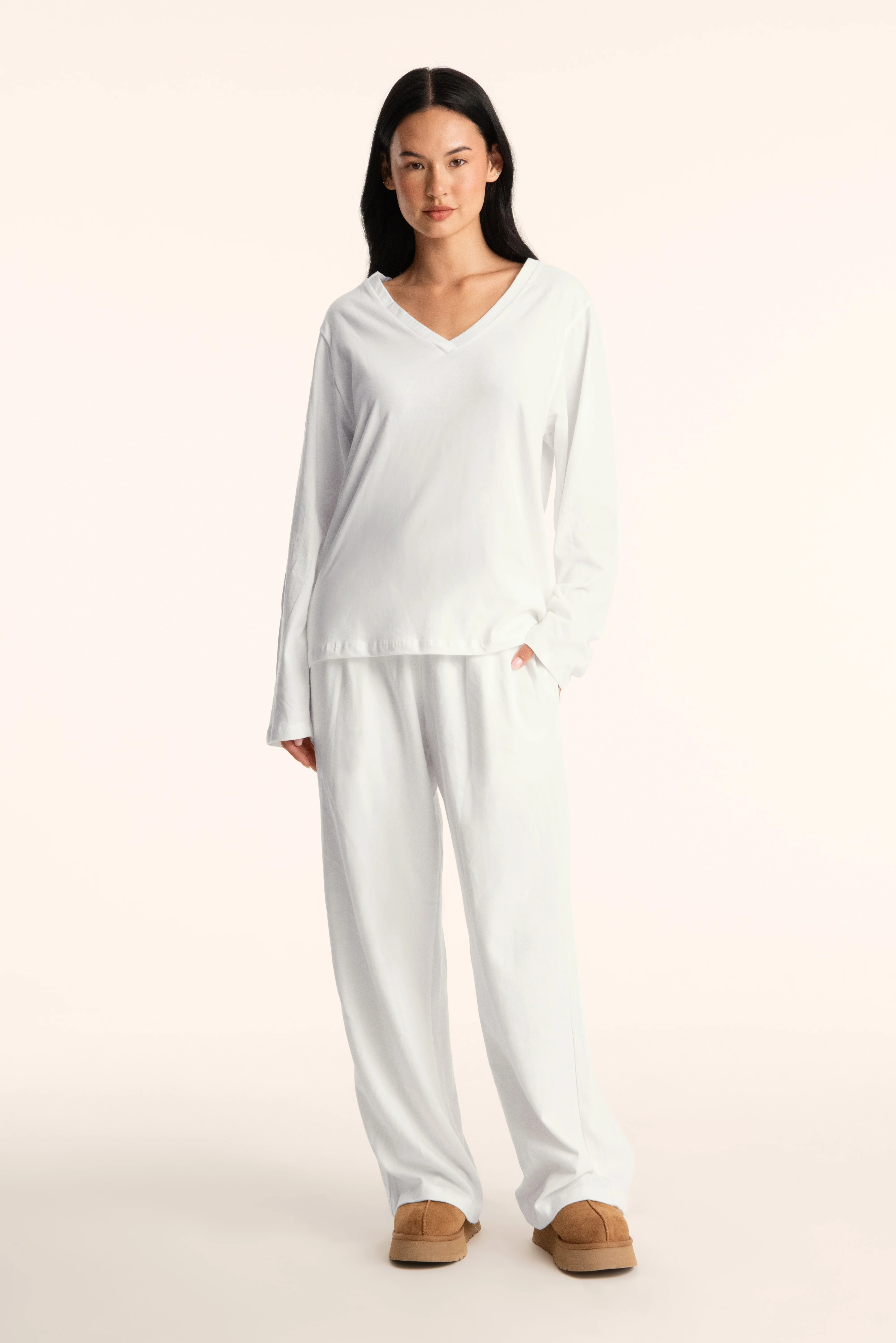 CLASSIC COTTON DAILY PARKE V-NECK LONG SLEEVE - SEASHELL - Image 3
