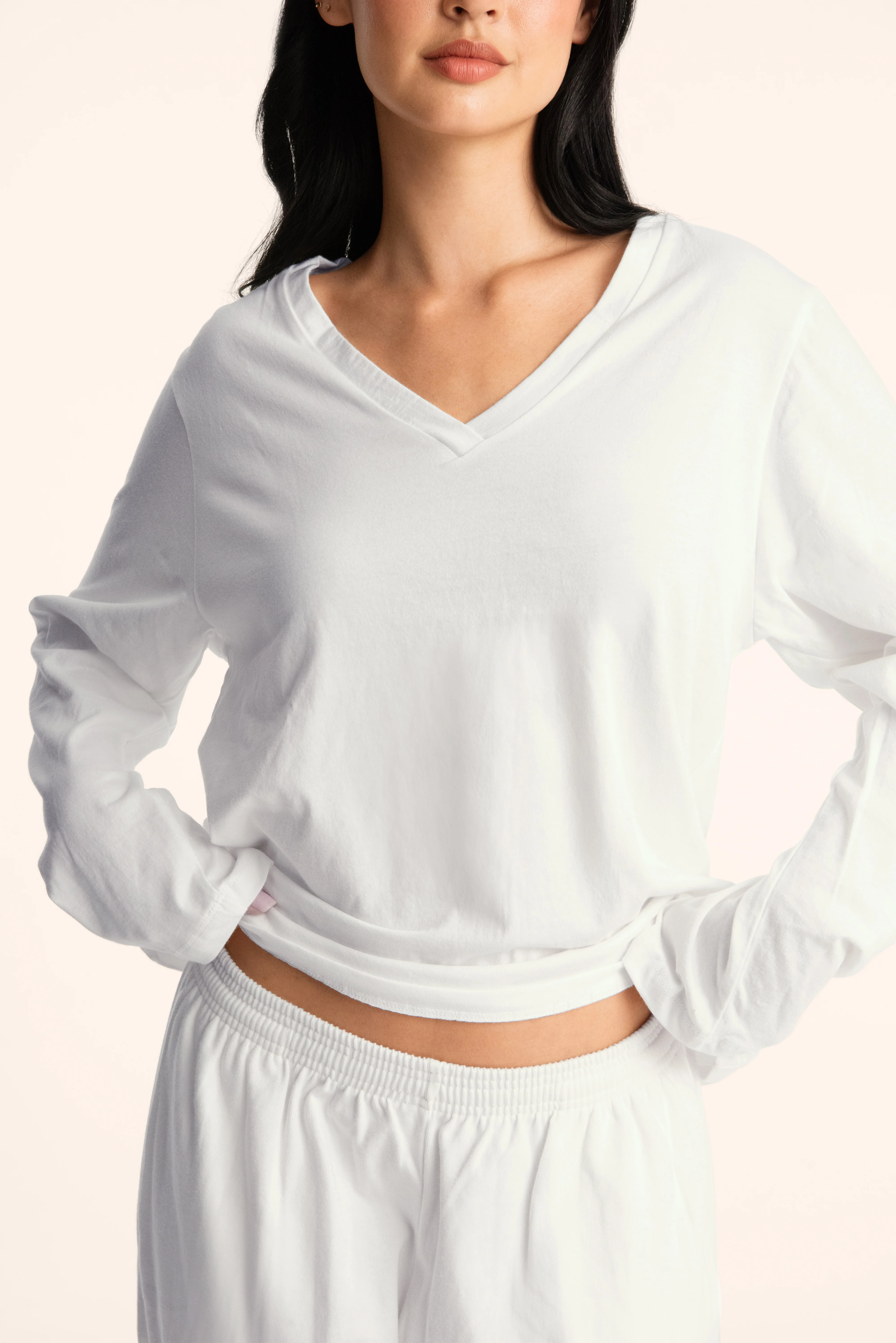 CLASSIC COTTON DAILY PARKE V-NECK LONG SLEEVE - SEASHELL - Image 4