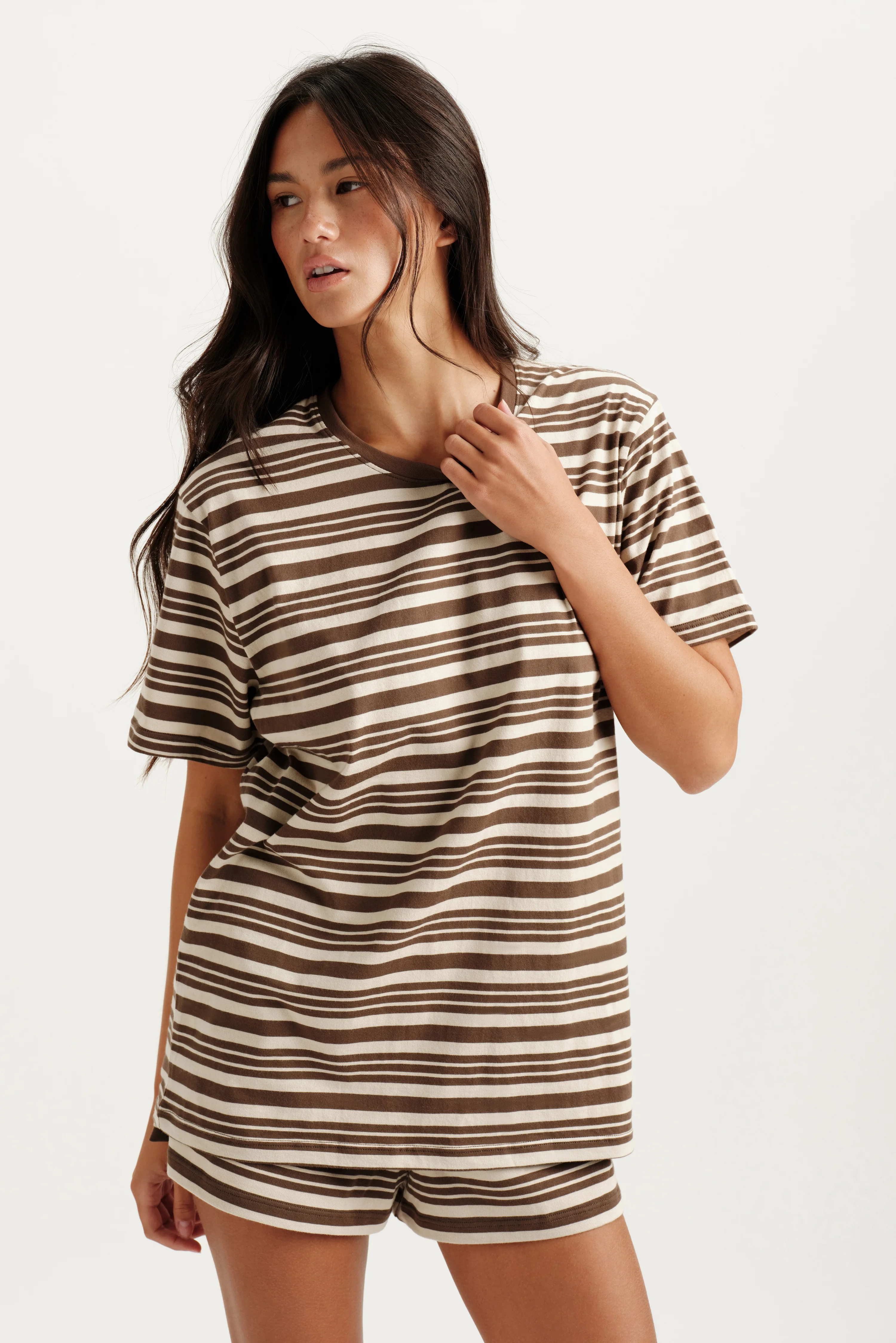 CLASSIC COTTON DAILY STRIPE BOYFRIEND TEE - GRAIN