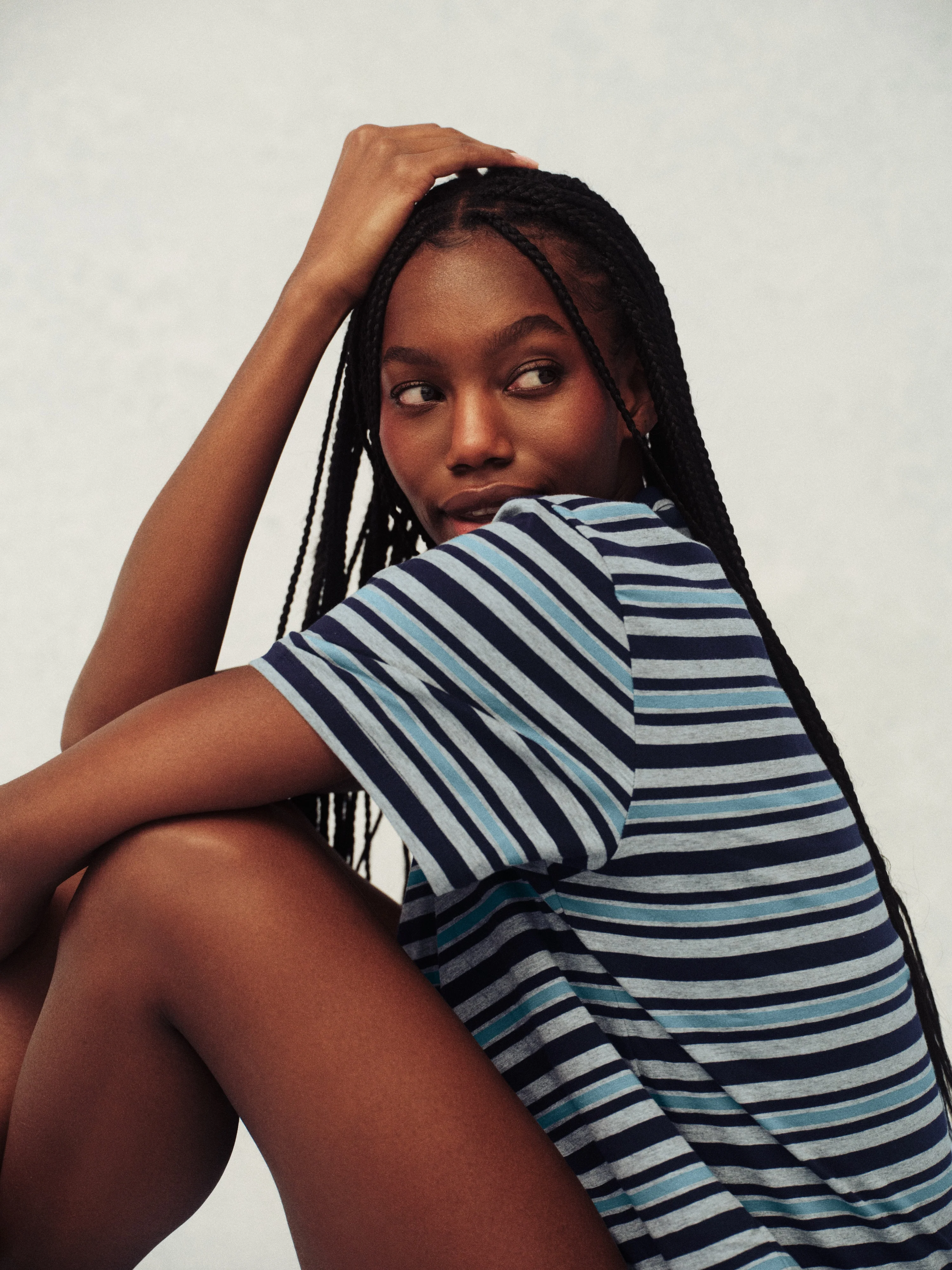 CLASSIC COTTON DAILY STRIPE BOYFRIEND TEE - WASHED