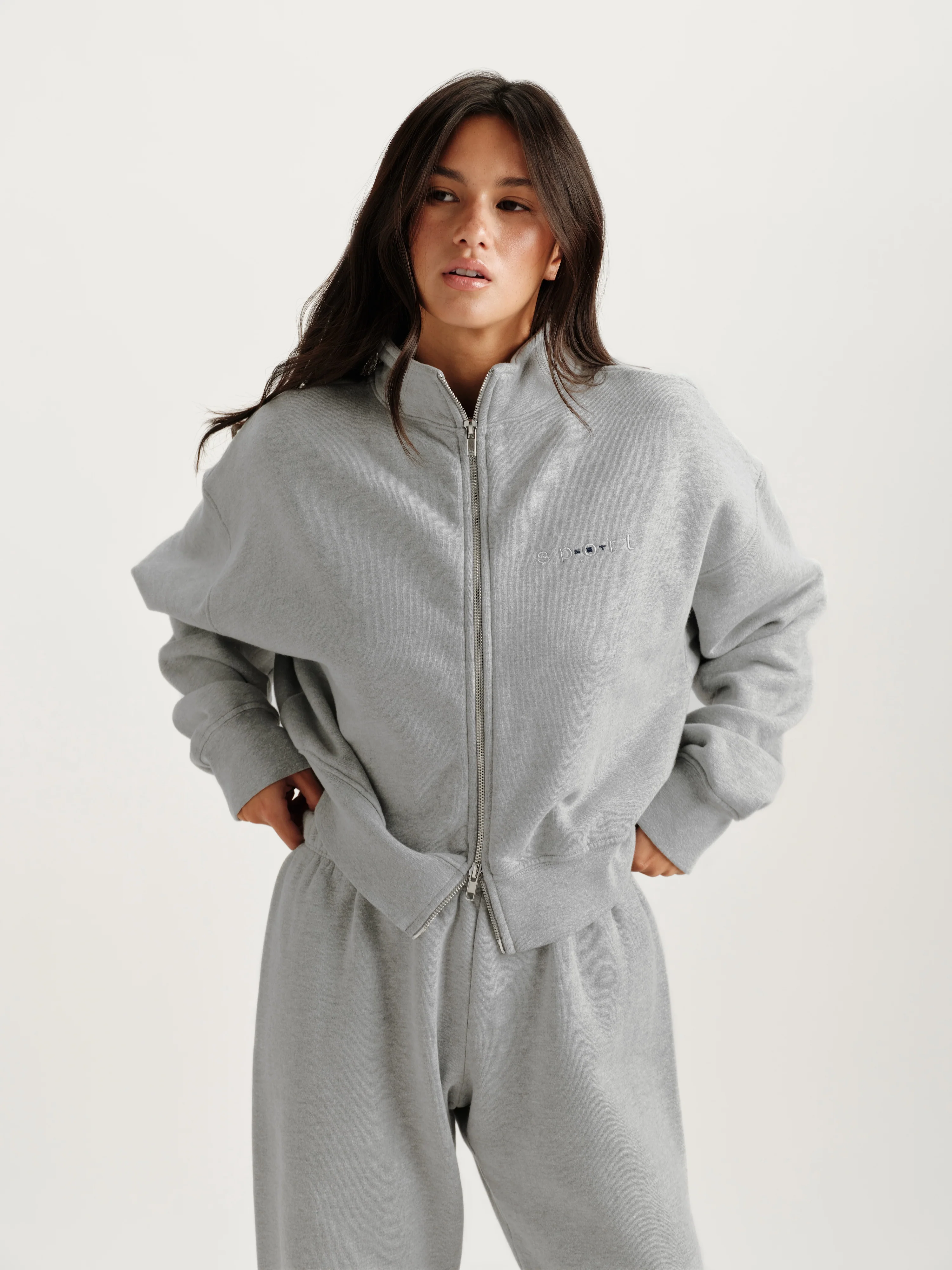 MIDWEIGHT SWEATS STAPLE SET FUNNEL ZIP - FOG HEATHER GREY - Image 2