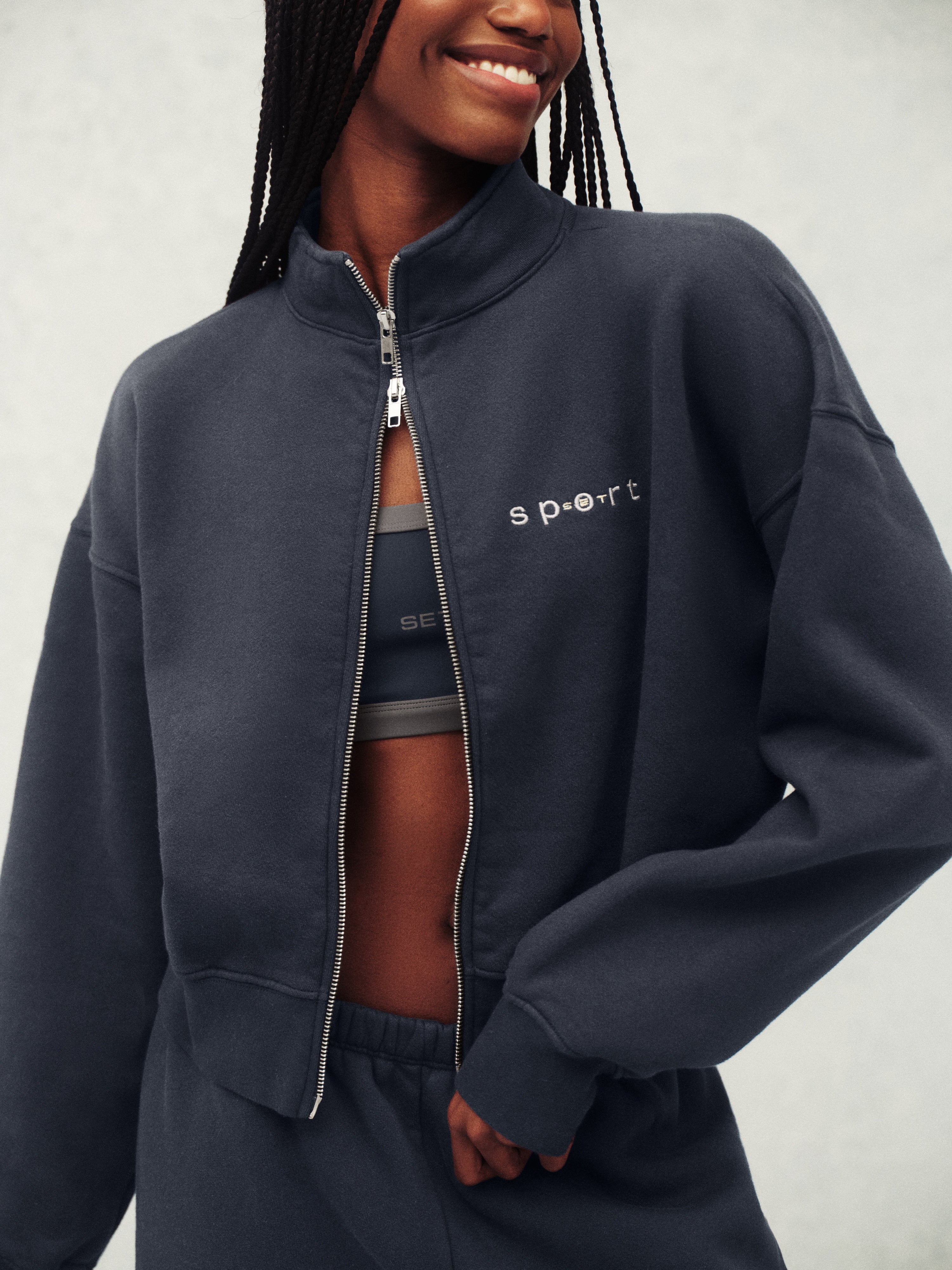 MIDWEIGHT SWEATS STAPLE SET FUNNEL ZIP - INDIGO