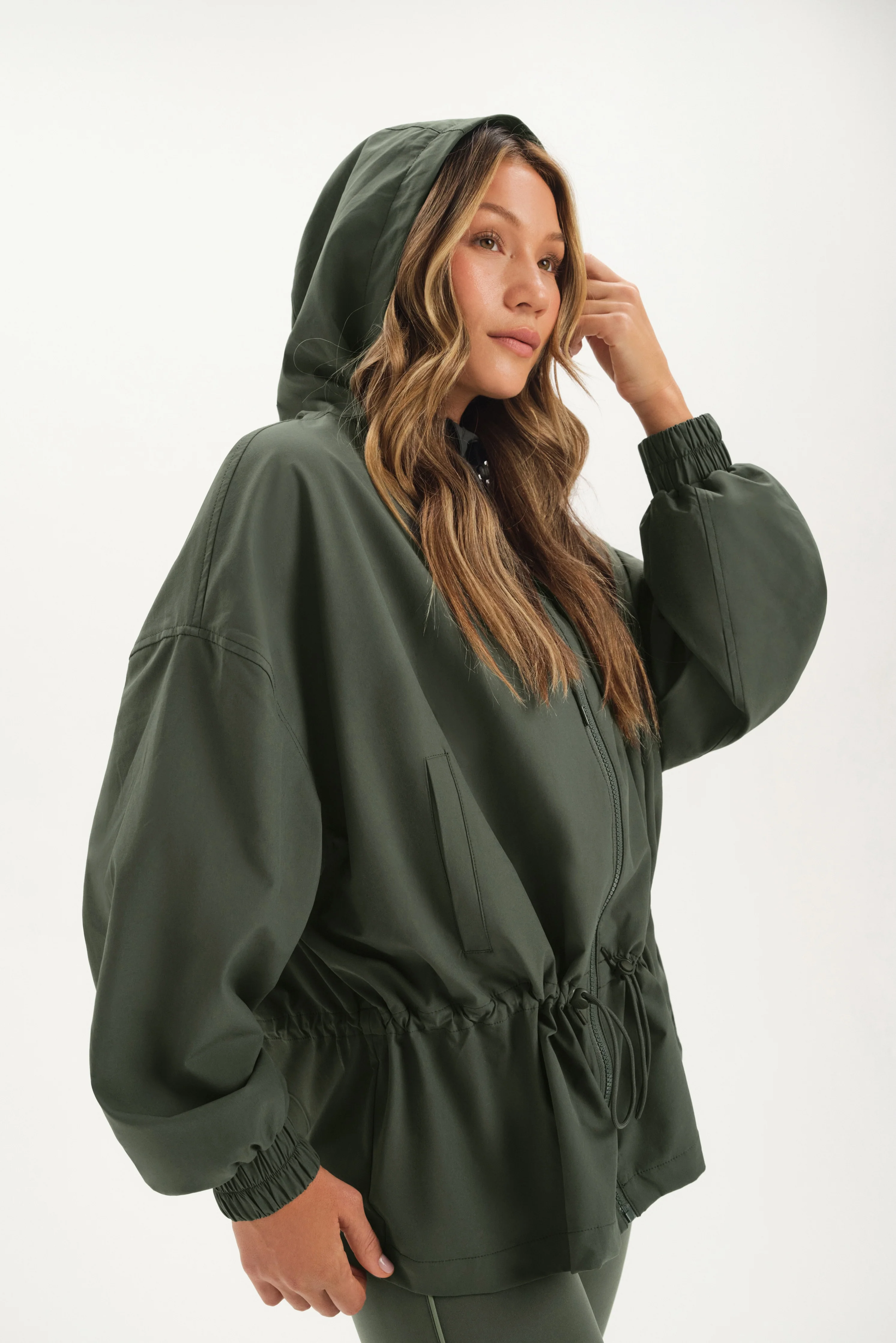 NYLON TRACK CINCHED WINDBREAKER - GROTTO - Image 2