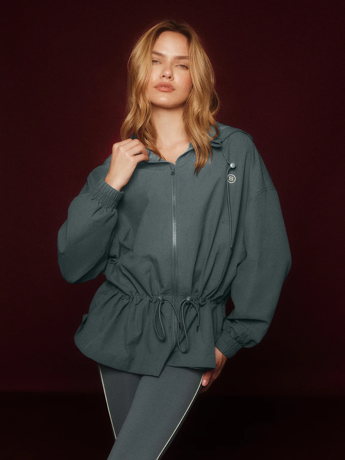 NYLON TRACK CINCHED WINDBREAKER - MAST - Image 2