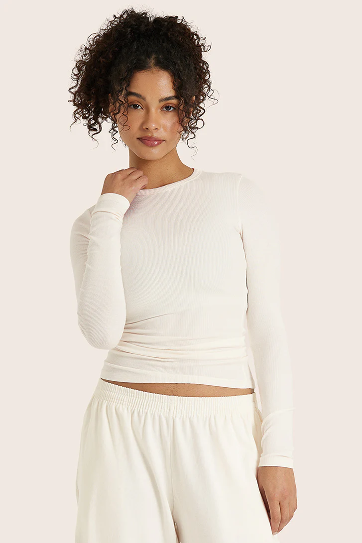RIBBED MODAL BODY LONG SLEEVE - BLANC - Image 3