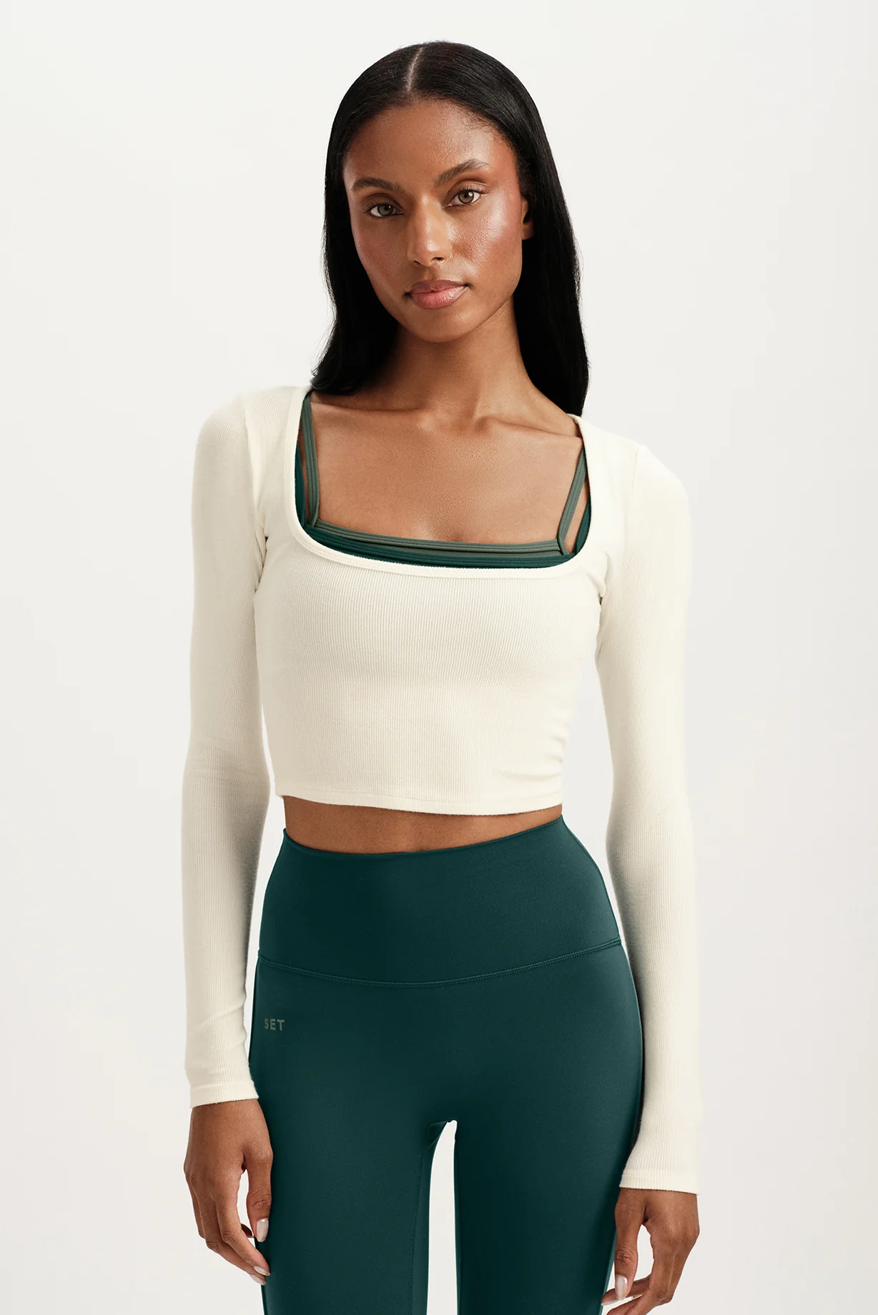 RIBBED MODAL BODY SQUARENECK LONG SLEEVE - DUST
