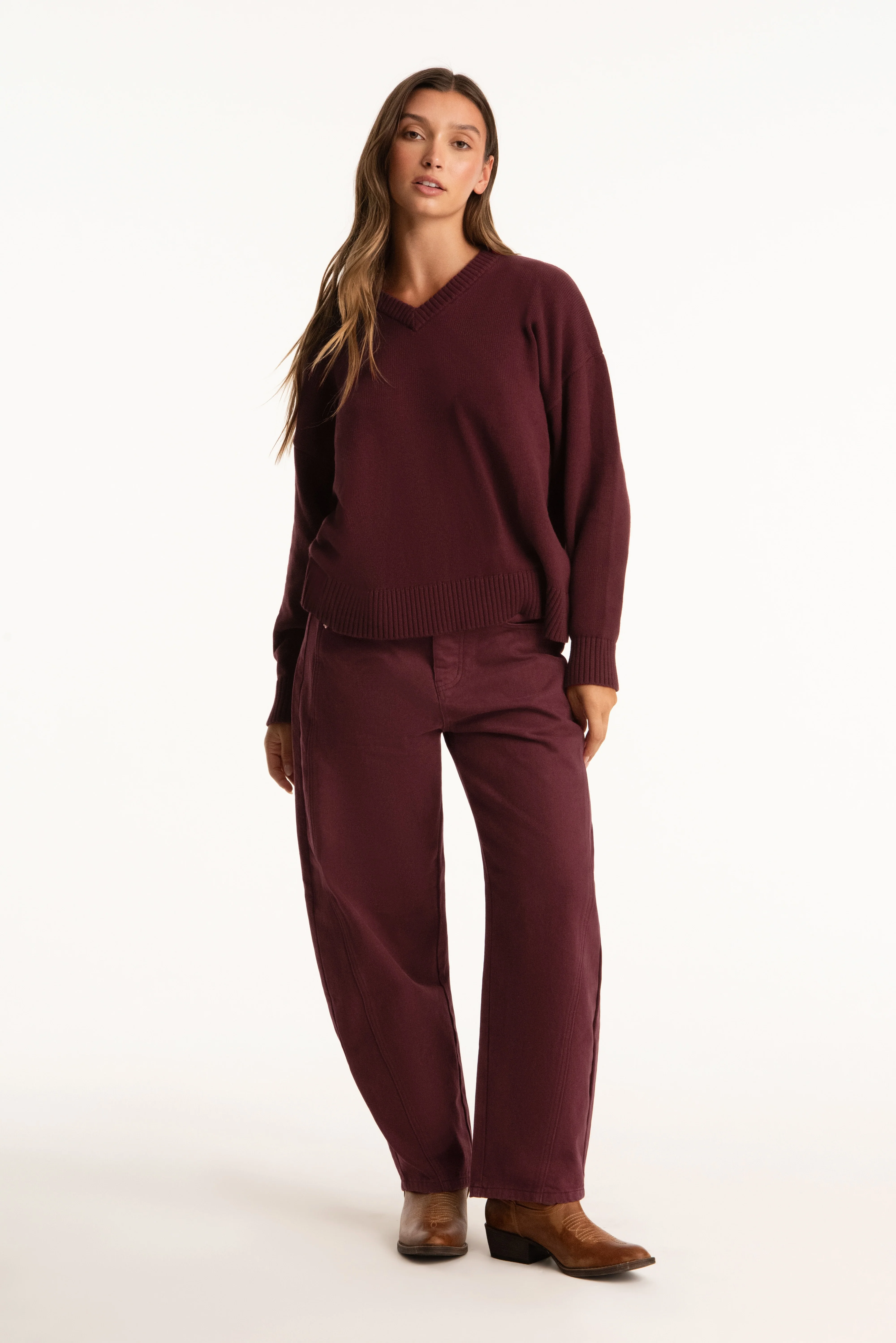 SET X PARKE COTTON V-NECK SWEATER - RHUBARB - Image 3